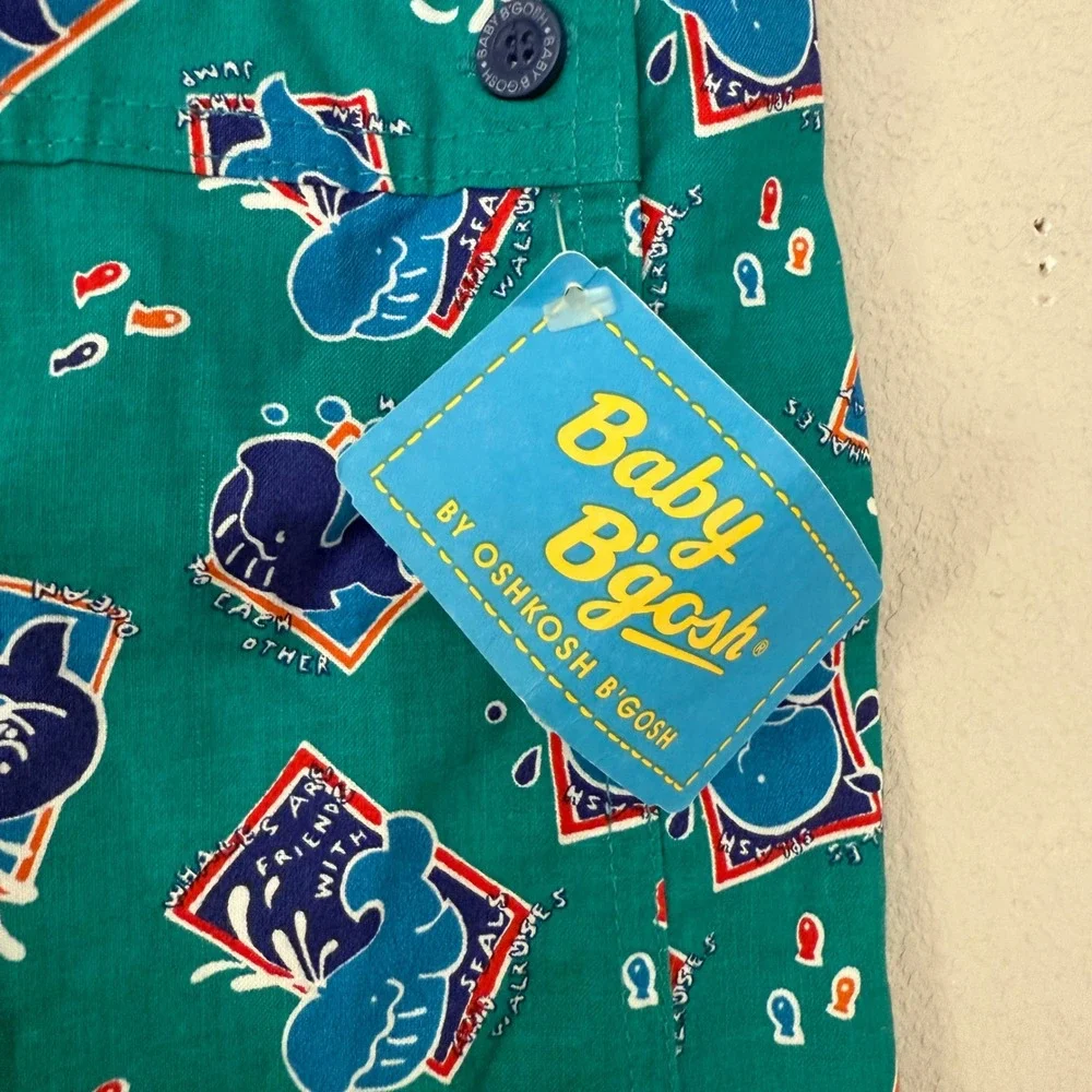 NWT OshKosh B'Gosh Whale Print Shortalls‎ Baby 3/6M Teal Vintage Overalls